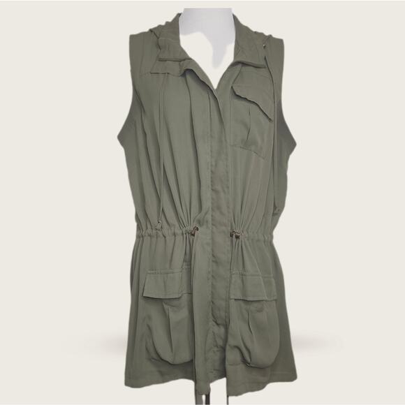 Daniel Rain Olive Utility Vest with Hood Sz 1X - Picture 1 of 7